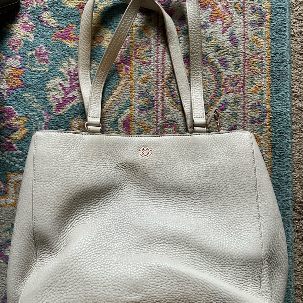 Dagne Dover White Leather Tote Bag